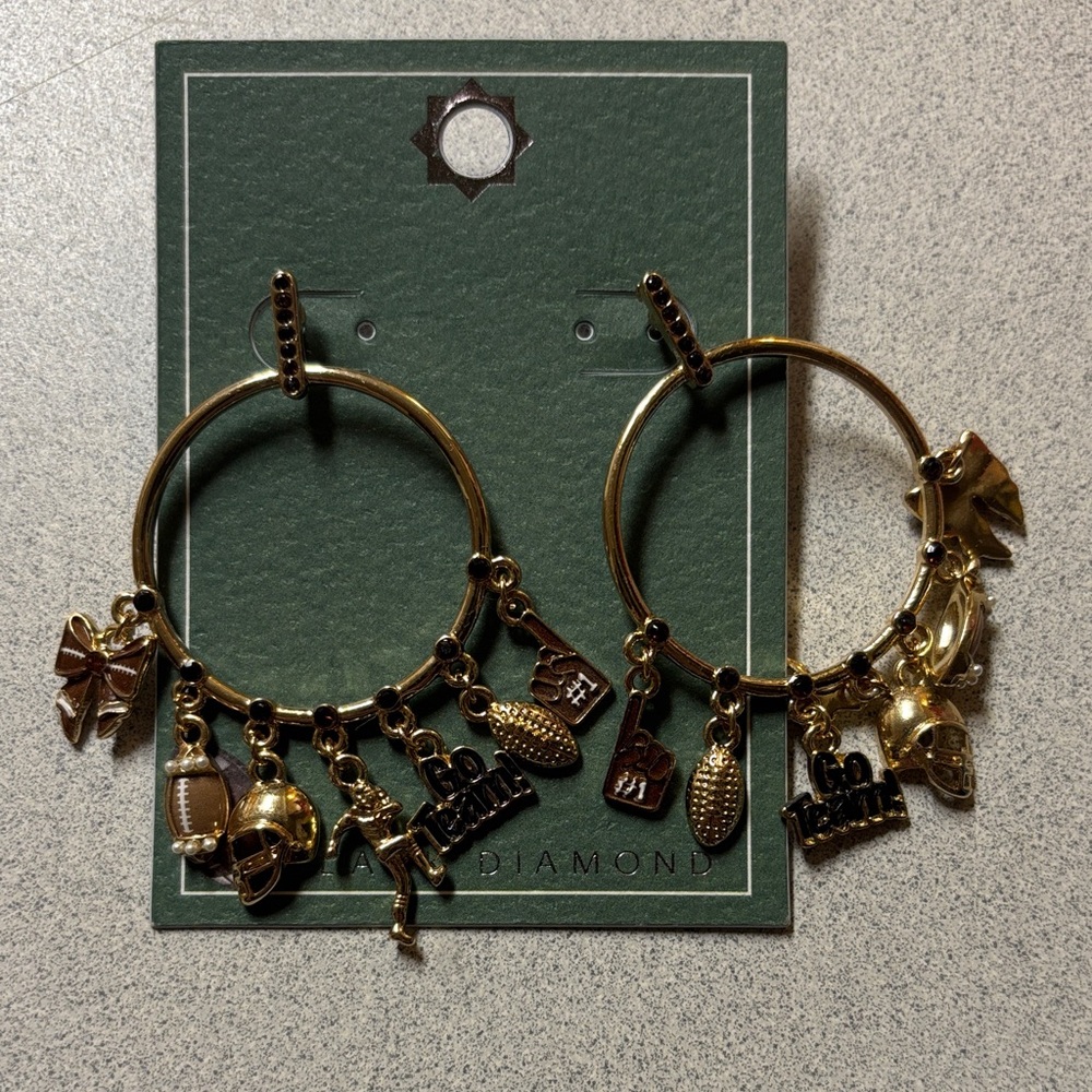 BNWT Black Diamond Gold Sports Charm Earrings